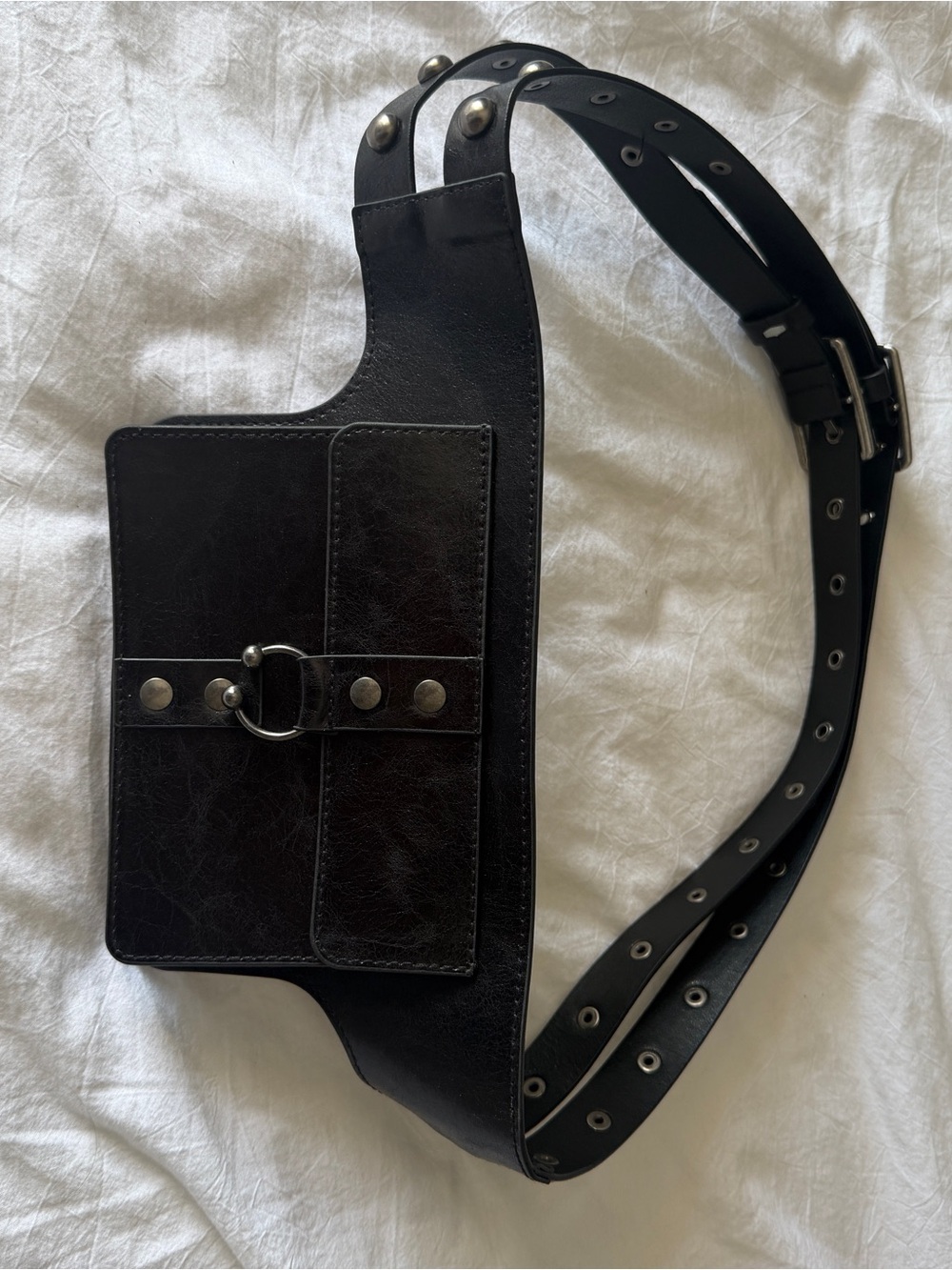 New DollsKill Current Mood Black Studded Leather Waist Belt Bag Pouch Band